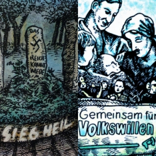 Geschändetes Mahnmal/Volksgemeinschaft (Zeichnung: urian)