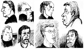 Gesichter aus dem Gerichtssaal (Zeichnung: urian)
