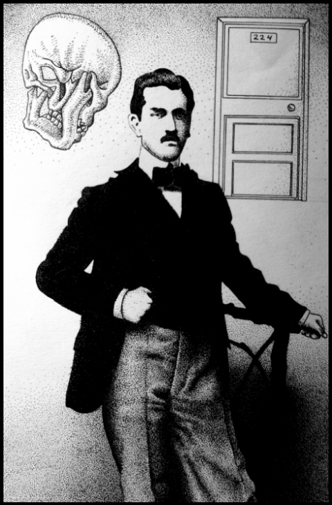 Raymond Roussel und sein letztes Hotelzimmer (Zeichnung: urian)