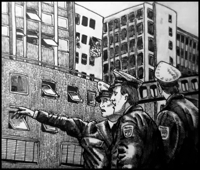 Der Anschlag auf das Springer-Hochhaus in Hamburg 1972 (Zeichnung: urian)