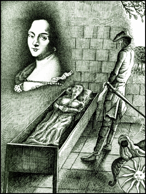 Claes Horn am Sarg von Aurora von Königsmarck (Zeichnung: urian)