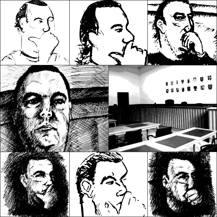 Marc H. im Gerichtssaal (Zeichnungen/Foto: urian)