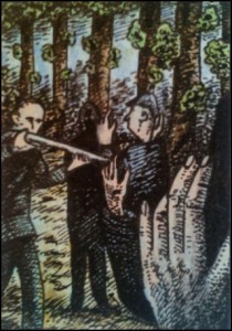 Heinrich Himmlers Festnahme in Meinstedt 21.5.1945 (Zeichnung: urian)