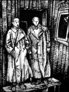 Grothmann und Macher im Lager Kolkhagen (Zeichnung: urian)