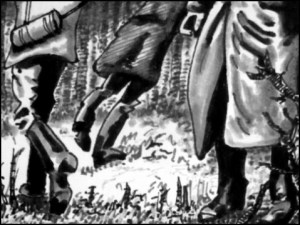 Himmler auf der Flucht (Zeichnung: urian)