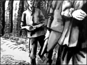 Himmler auf der Flucht (Zeichnung: urian)