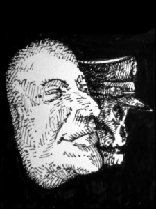 Heinrich Himmlers Totenmaske (Zeichnung: urian)
