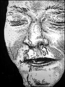 Heinrich Himmlers Totenmaske (Zeichnung: urian)