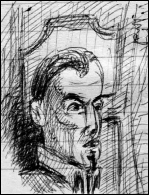 Stefan S. im Landgericht Stade (Zeichnung: urian)