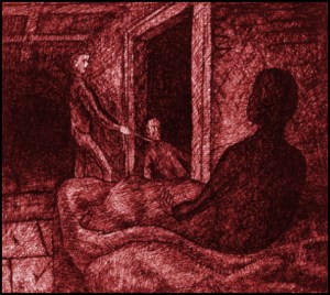 Johann sieht, wie Claus seinen Vater umbringt (Zeichnung: urian)