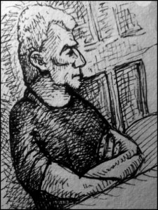 Christian M. im Gerichtssaal (Zeichnung: urian)