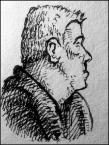 Christian M. im Gerichtssaal (Zeichnung: urian)