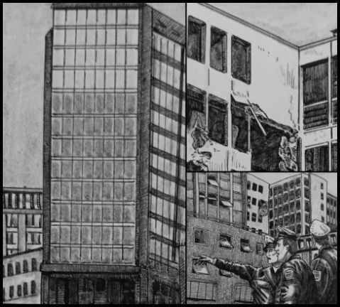 Anschlag auf das Springer-Hochhaus in Hamburg (Zeichnungen: urian)