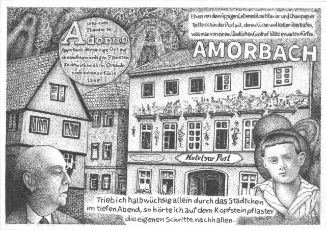 Adorno in Amorbach (Zeichnung: urian)