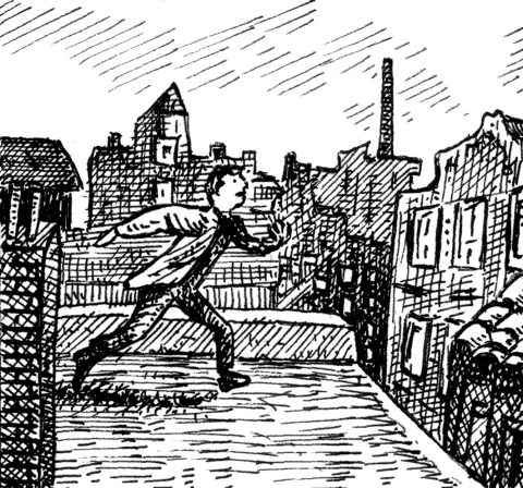 Hannack auf der Flucht (Zeichnung: urian)